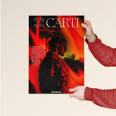 Playboi Carti wall poster by Dripster featuring vibrant red and black design with artist silhouette